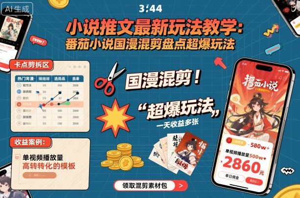 小说推文最新玩法教学,番茄小说国漫混剪盘点超爆玩法,全程干货,一天收益多张-邪修侠