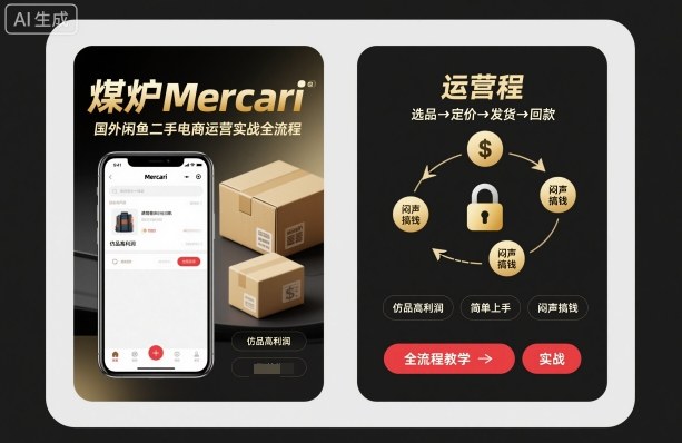 煤炉Mercari国外闲鱼二手电商运营实战全流程,仿品高利润,简单上手,闷声搞钱-邪修侠
