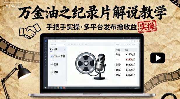 万金油之纪录片解说教学,手把手教你,完全实操,多平台发布撸收益-邪修侠