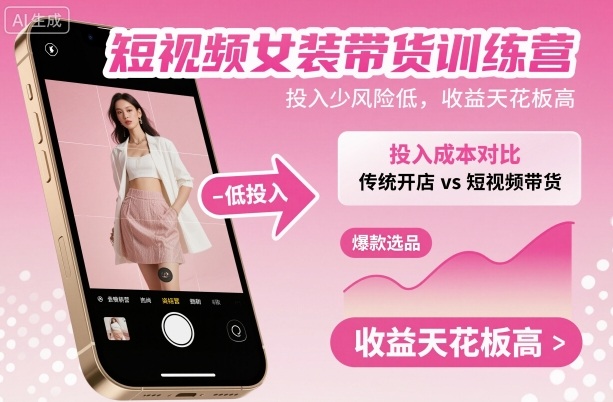 短视频女装带货训练营,投入少风险低,收益天花板高-邪修侠