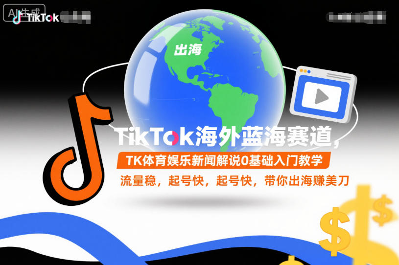 TikTok海外蓝海赛道,TK体育娱乐新闻解说0基础入门教学,流量稳,起号快,带你出海賺美刀-邪修侠