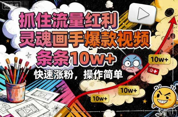 抓住流量红利,灵魂画手爆款视频,条条10w+,快速涨粉,操作简单-邪修侠