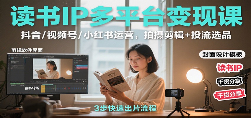 读书IP多平台变现课:抖音/视频号/小红书运营,拍摄剪辑+投流选品-邪修侠
