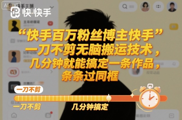 快手百万粉丝博主快手一刀不剪无脑搬运技术,几分钟就能搞定一条作品,条条过同框-邪修侠