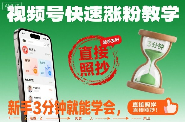 视频号快速涨粉教学,新手3分钟就能学会,直接照抄!-邪修侠