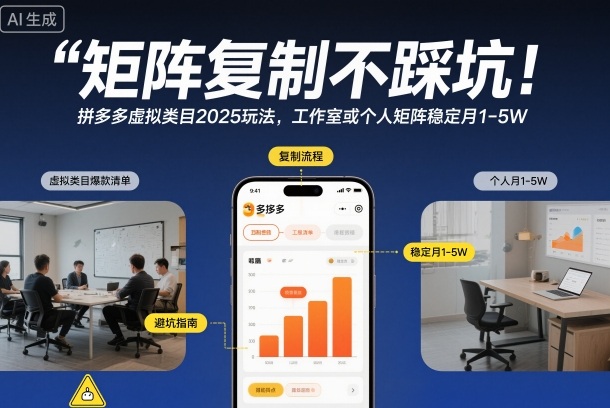 矩阵复制不踩坑!拼多多虚拟类目2025玩法,工作室或者个人矩阵稳定月1-5W【揭秘】-邪修侠