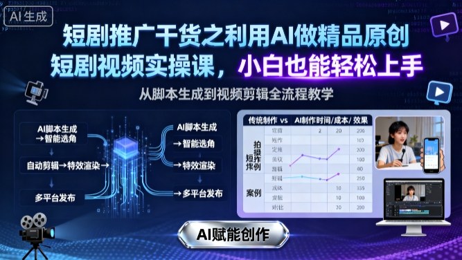 短剧推广干货之利用AI做精品原创短剧视频实操课,小白也能轻松上手-邪修侠