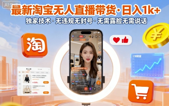 最新淘宝无人直播带货,日入1k+,独家技术,无违规无封号,无需露脸无需说话【揭秘】-邪修侠
