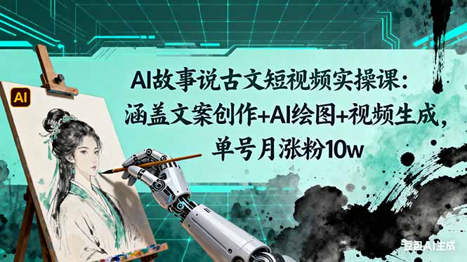 AI故事说古文短视频实操课:涵盖文案创作+AI绘图+视频生成,单号月涨粉10w-邪修侠