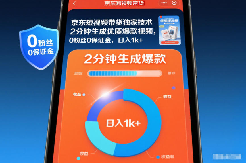 京东短视频带货独家技术,2分钟生成一条优质爆款视频,0粉丝0保证金,日入1k+【揭秘】-邪修侠