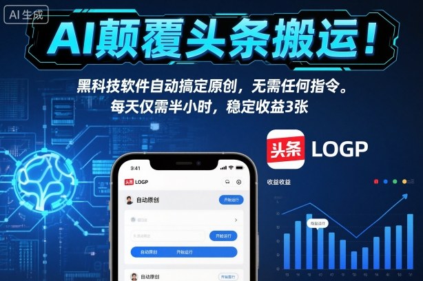 AI颠覆头条搬运!黑科技软件自动搞定原创,无需任何指令。每天仅需半小时,稳定收益3张【揭秘】-邪修侠