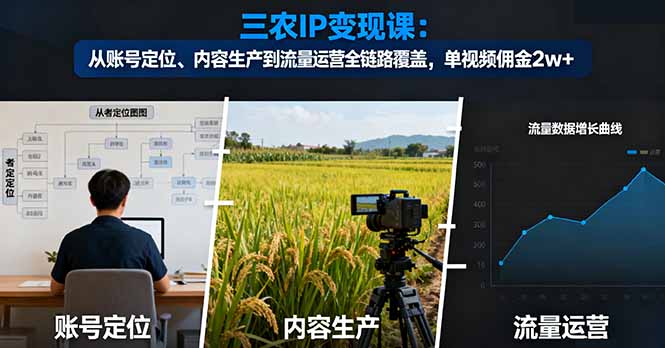 三农IP变现课:从账号定位、内容生产到流量运营全链路覆盖,单视频佣金2w+-邪修侠