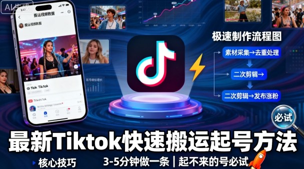 最新Tiktok快速搬运快速起号方法,3-5分钟做一条,起不来的号可以试试-邪修侠