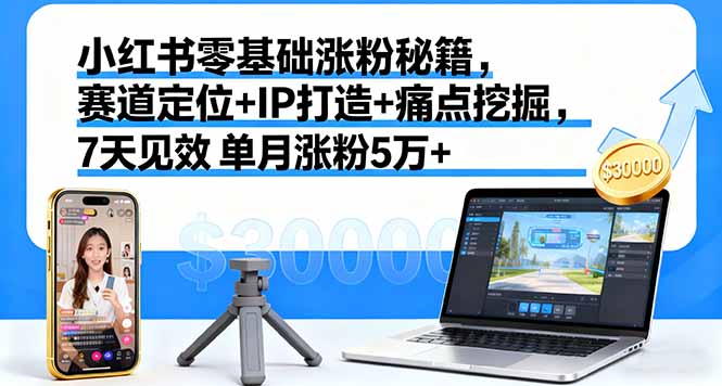 小红书零基础涨粉秘籍,赛道定位+IP打造+痛点挖掘,7天见效 单月涨粉5万+-邪修侠