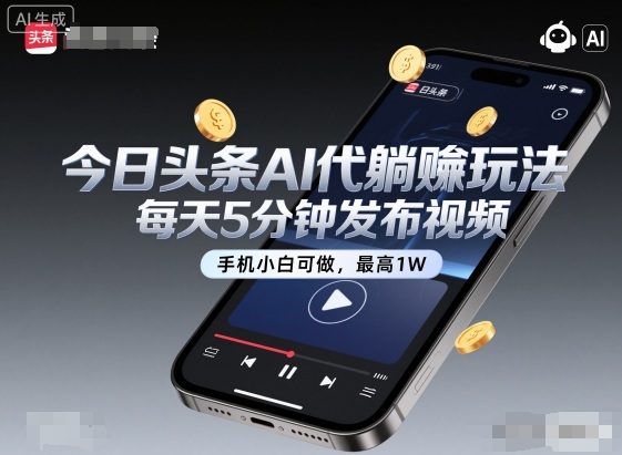 今日头条AI代躺賺玩法,每天5分钟发布视频,手机小白可做,最高1W+【揭秘】-邪修侠