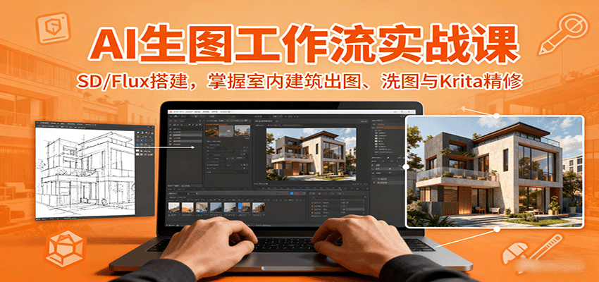 AI生图工作流实战课：SD/Flux搭建，掌握室内建筑出图、洗图与Krita精修-邪修侠
