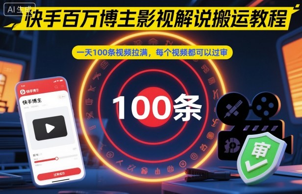 快手百万博主影视解说搬运教程，一天100条视频拉满，每个视频都可以过审-邪修侠