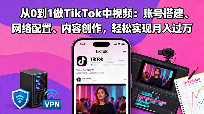 从0到1做TikTok中视频:账号搭建、网络配置、内容创作,轻松实现月入过万-邪修侠