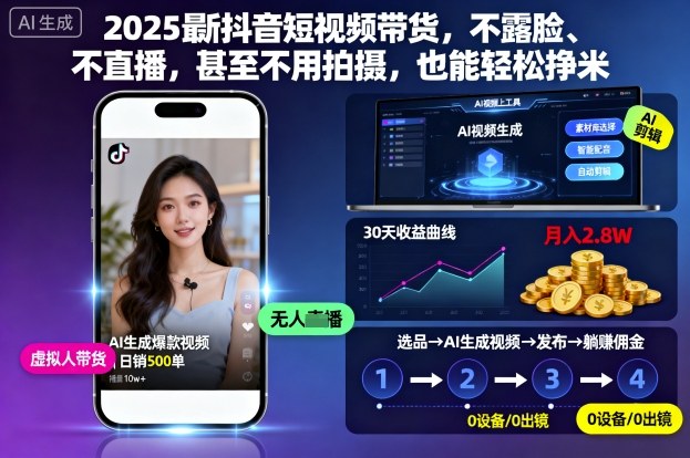 2025最新抖音短视频带货,不露脸、不直播,甚至不用拍摄,也能轻松挣米-邪修侠