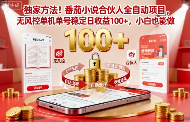 独家方法!番茄小说合伙人全自动挂G项目,无风控单机单号稳定日收益100+,小白也能做【揭秘】-邪修侠