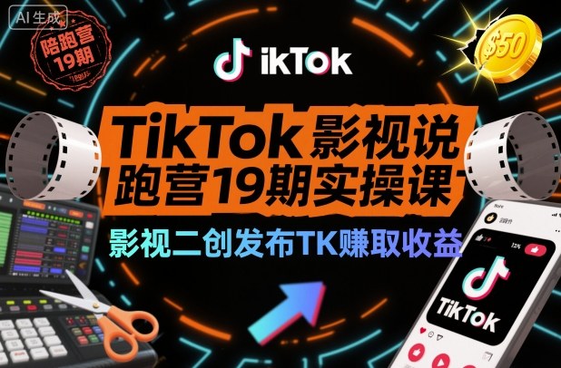 TikTok影视解说陪跑营19期实操课,影视二创发布TK賺取收益,万播收益50美金(更新)-邪修侠