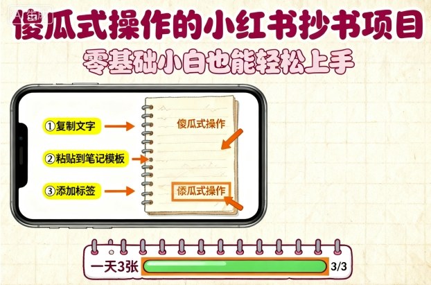 傻瓜式操作的小红书抄书项目,会复制粘贴就行,零基础小白也能一天3张-邪修侠