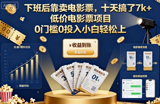 下班后靠卖电影票,十天搞了7k+,低价电影票项目,0门槛0投入小白轻松上手【揭秘】-邪修侠