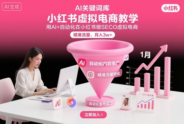 小红书虚拟电商项目,用AI+自动化在小红书做SEO虚拟电商,精准流量,月入3w+-邪修侠