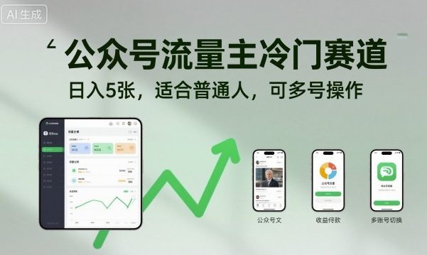 公众号流量主冷门赛道,日入5张,适合普通人,可多号操作-邪修侠