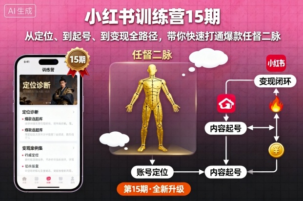 小红书训练营15期,从定位、到起号、到变现全路径,带你快速打通爆款任督二脉-邪修侠