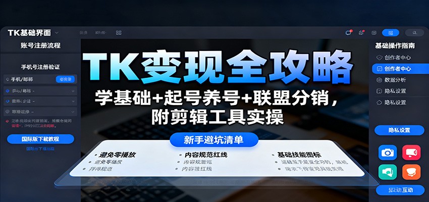 TK变现全攻略:学基础+起号养号+联盟分销,附剪辑工具实操-邪修侠