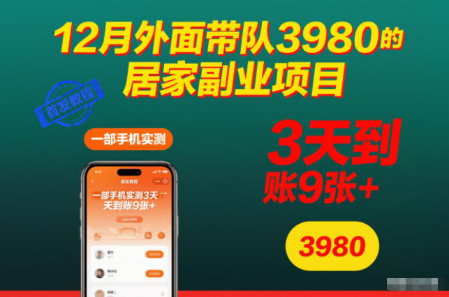 12月外面带队3980的居家副业项目,一部手机实测3天到账9张+,首发教程【揭秘】-邪修侠