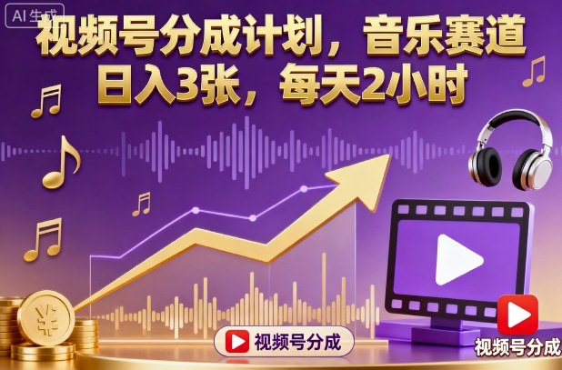 视频号分成计划,音乐赛道,日入3张,每天2小时-邪修侠