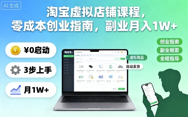 淘宝虚拟店铺课程,零成本创业指南,副业月入1W+-邪修侠