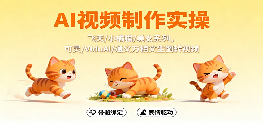 AI视频制作实操,飞天/小橘猫/美女系列,可灵/ViduAl/通义万相文生图转视频-邪修侠