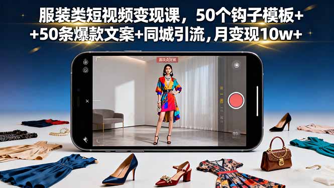 服装类短视频变现课,50个钩子模板+50条爆款文案+同城引流,月变现10w+-邪修侠