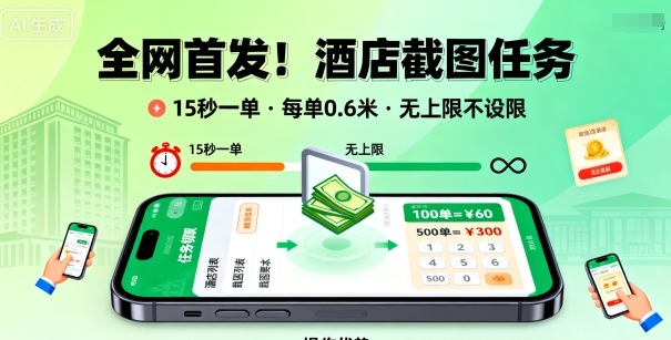 全网首发!酒店截图任务,15秒一单,每单0.6米,任务无上限不设限,矩阵操作单日3张到手【揭秘】-邪修侠