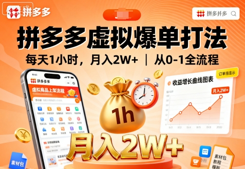 拼多多虚拟爆单打法，每天1小时，月入2W+，从0-1全流程-邪修侠