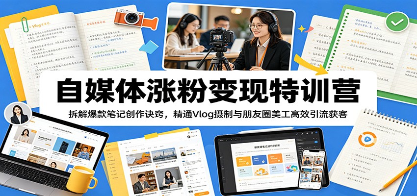 自媒体涨粉变现特训营：拆解爆款笔记创作诀窍，精通Vlog摄制与朋友圈美工高效引流获客-邪修侠