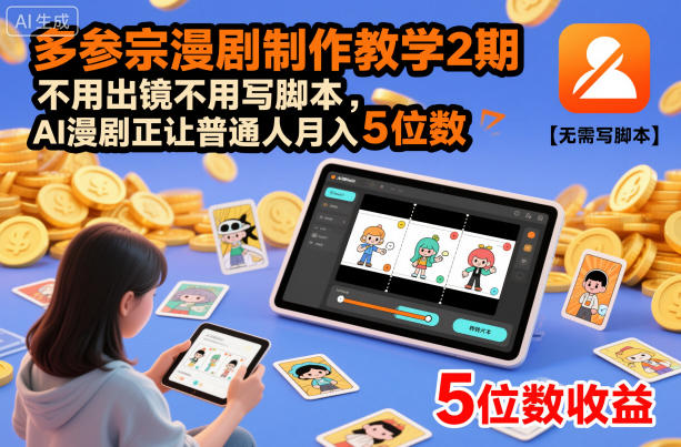 多参宗漫剧制作教学2期,不用出镜不用写脚本,AI漫剧正让普通人月入5位数-邪修侠