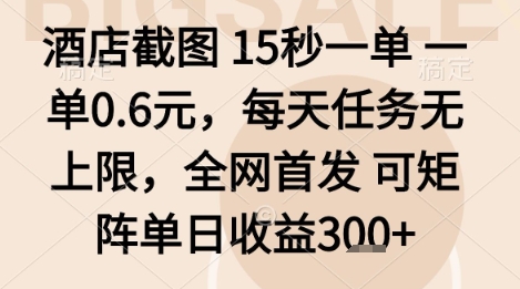 酒店截图项目,15秒一单,一单0.6米,每天任务无上限,全网首发可矩阵单日收益3张+【揭秘】-邪修侠