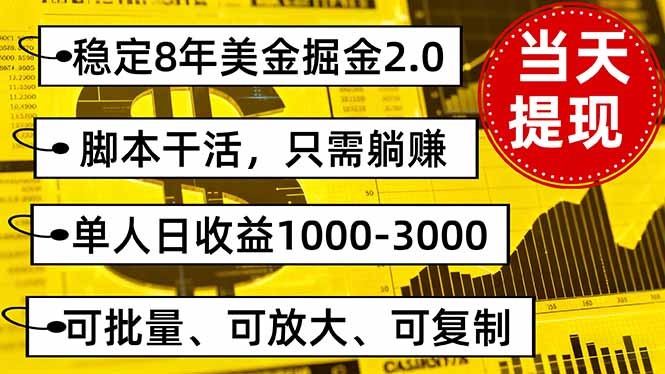 稳定8年美金掘金2.0脚本干活,只需躺赚。单人日收益1000-3000可批量、…-邪修侠