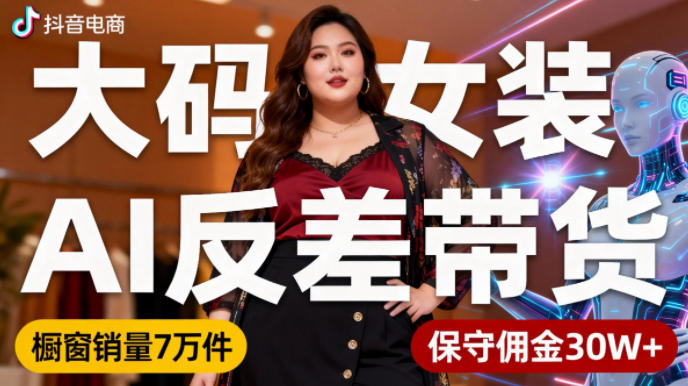 抖音小众赛道,大码女装AI反差带货,不用直播,每天6条作品,橱窗卖7万件,保守佣金30W+-邪修侠
