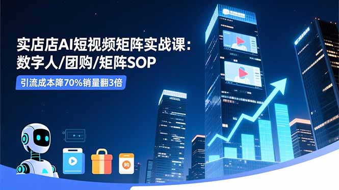 实体店AI短视频矩阵实战课:数字人/团购/矩阵SOP,引流成本降70%销量翻3倍-邪修侠