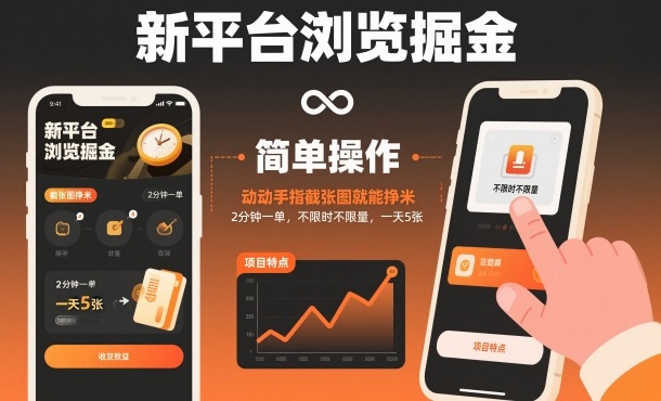 新平台浏览掘金,动动手指截张图就能挣米,2分钟一单,不限时不限量,一天5张【揭秘】-邪修侠
