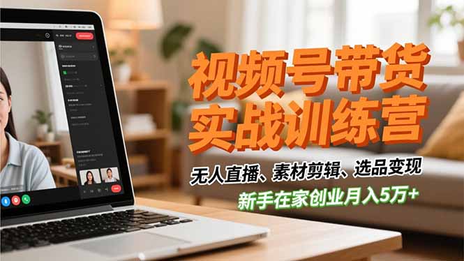 视频号带货实战训练营,无人直播、素材剪辑、选品变现,新手在家创业月入5万+-邪修侠