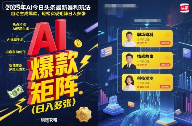 2025年AI今日头条最新暴利玩法,自动生成爆款,轻松实现矩阵日入多张-邪修侠