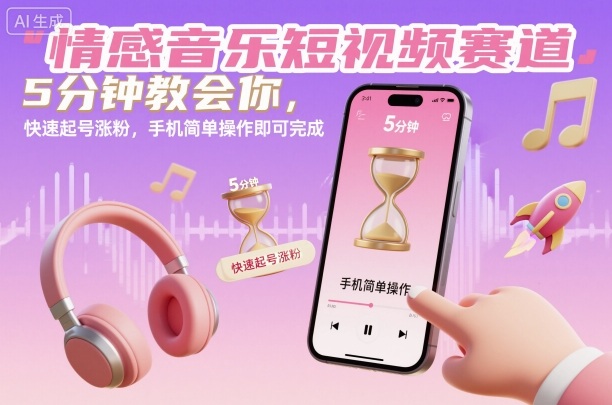 情感音乐短视频赛道,5分钟教会你,快速起号涨粉,手机简单操作即可完成-邪修侠