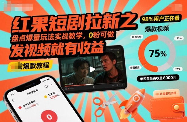红果短剧拉新之盘点爆量玩法实战教学,0粉可做,发视频就有收益-邪修侠