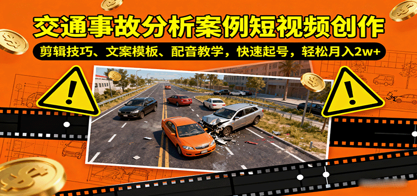 交通事故分析案例短视频创作,剪辑技巧、文案模板、配音教学,快速起号,轻松月入2w+-邪修侠